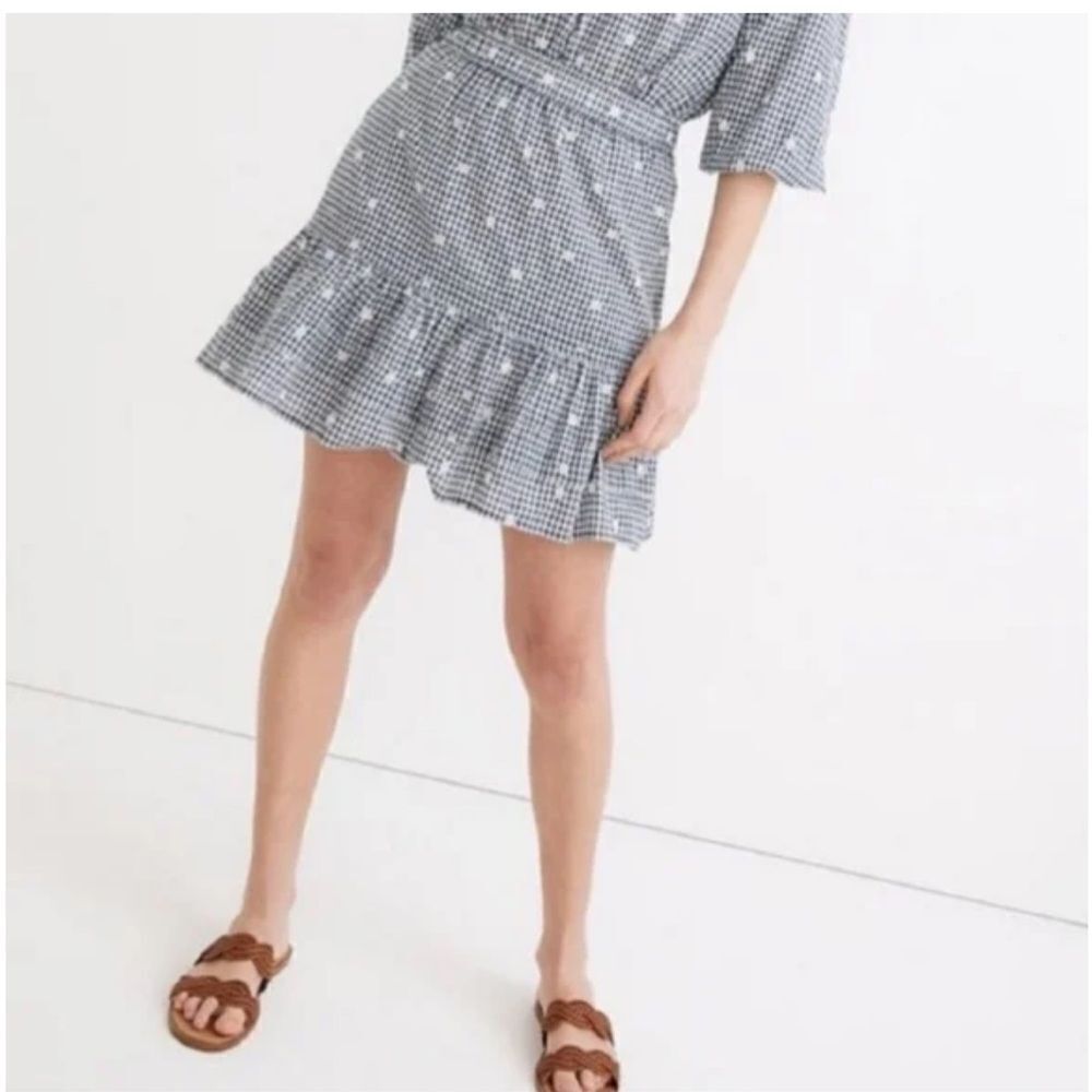 Madewell Blue Gingham Ruffle Hem Skirt